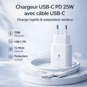 Chargeur 25W avec câble de charge rapide de type C