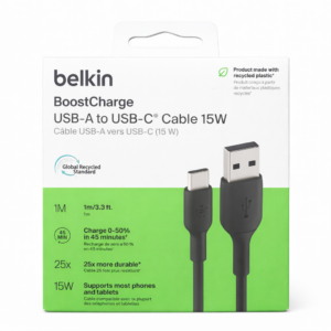 Câble USB-A vers USB-C 15W – Belkin BoostCharge (1 m) Noir