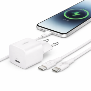 Chargeur secteur BELKIN USB-C 25W + Câble USB-C – Blanc