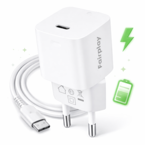 Chargeur secteur USB-C Fairplay 25W – Charge rapide PD – Blanc