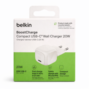 Chargeur secteur USB-C BELKIN Charge Rapide 20W Blanc