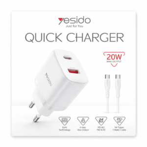 Chargeur Rapide USB-C PD 20W – Double Port (USB-C + USB-A)