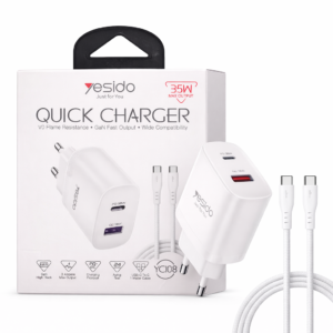 Chargeur 35W GaN YESIDO – Double Port USB-C et USB-A
