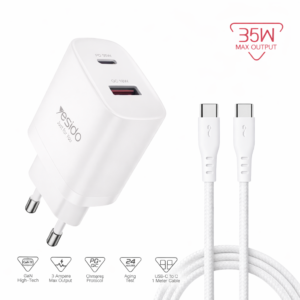 Chargeur 35W GaN YESIDO – Double Port USB-C et USB-A