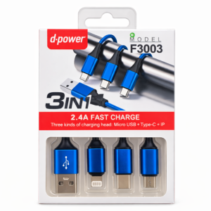 Câble de Charge 3 en 1 d-power F3003 – Charge Rapide 2.4A