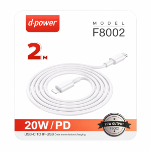 Câble USB-C vers Lightning 20W PD – 2 mètres – d-power F8002