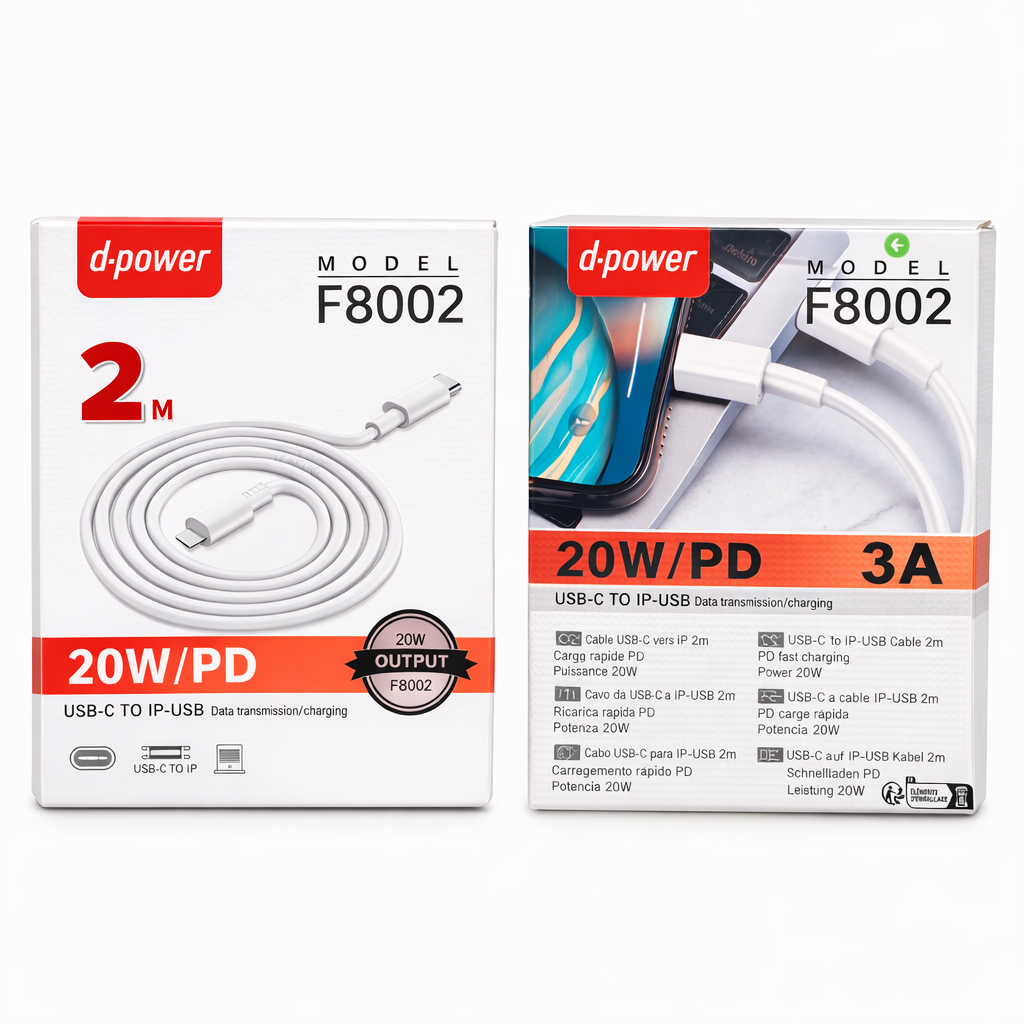 Câble USB-C vers Lightning 20W PD – 2 mètres – d-power F8002 – Image 2