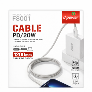 Câble Chargeur Tressé USB-C vers Lightning PD 20W D-Power