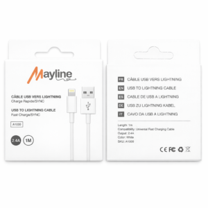 Câble USB vers Lightning Mayline A1000 Charge Rapide 1m