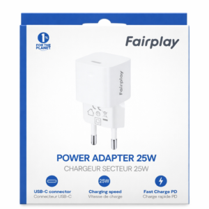 Chargeur secteur USB-C Fairplay 25W – Charge rapide PD – Blanc