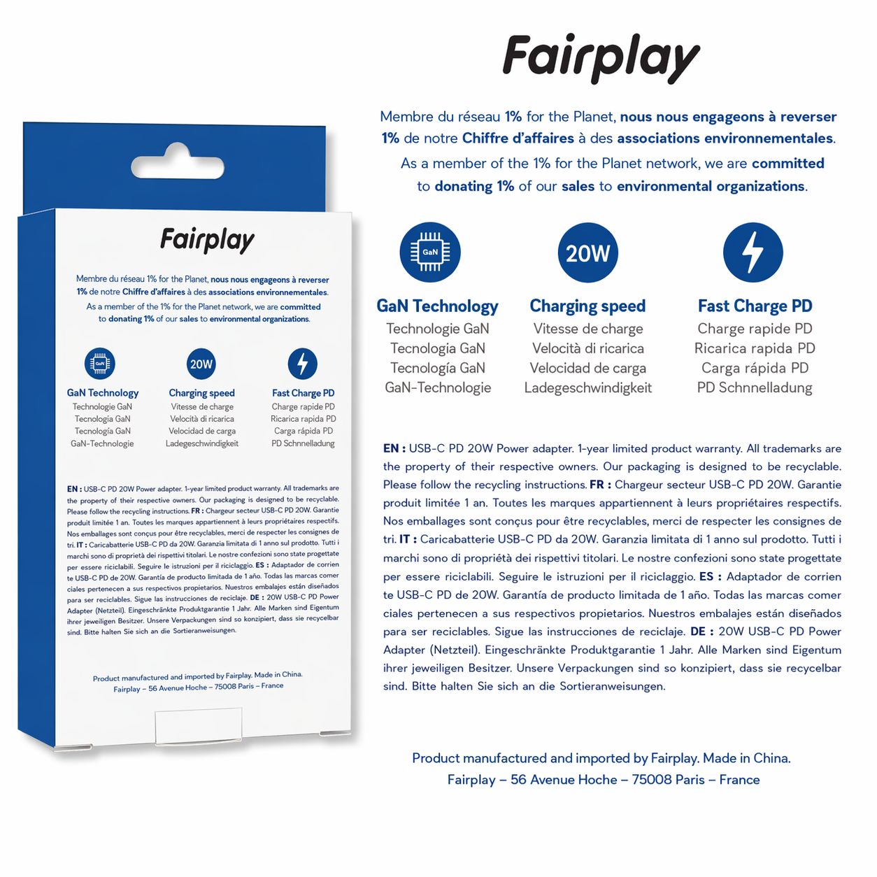 Câble USB-C PD 20W – FairPlay Technologie GaN Charge Rapide – Image 2
