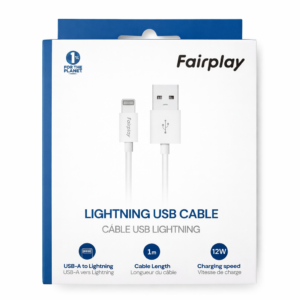 Câble de Charge Fairplay USB-A vers Lightning 1m Blanc