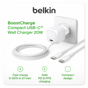 Chargeur secteur USB-C 20W + câble USB-C vers USB-C – Belkin