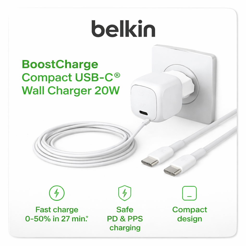 Chargeur secteur USB-C 20W + câble USB-C vers USB-C – Belkin – Image 2