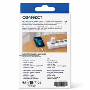 Chargeur secteur USB-C 25W avec câble USB-C vers Lightning