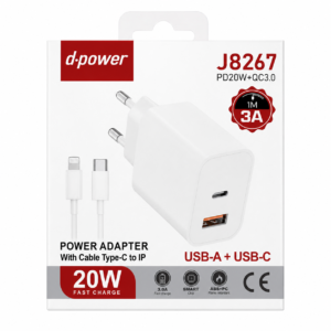 Adaptateur USB-A + USB-C 20W + câble USB-C vers Lightning