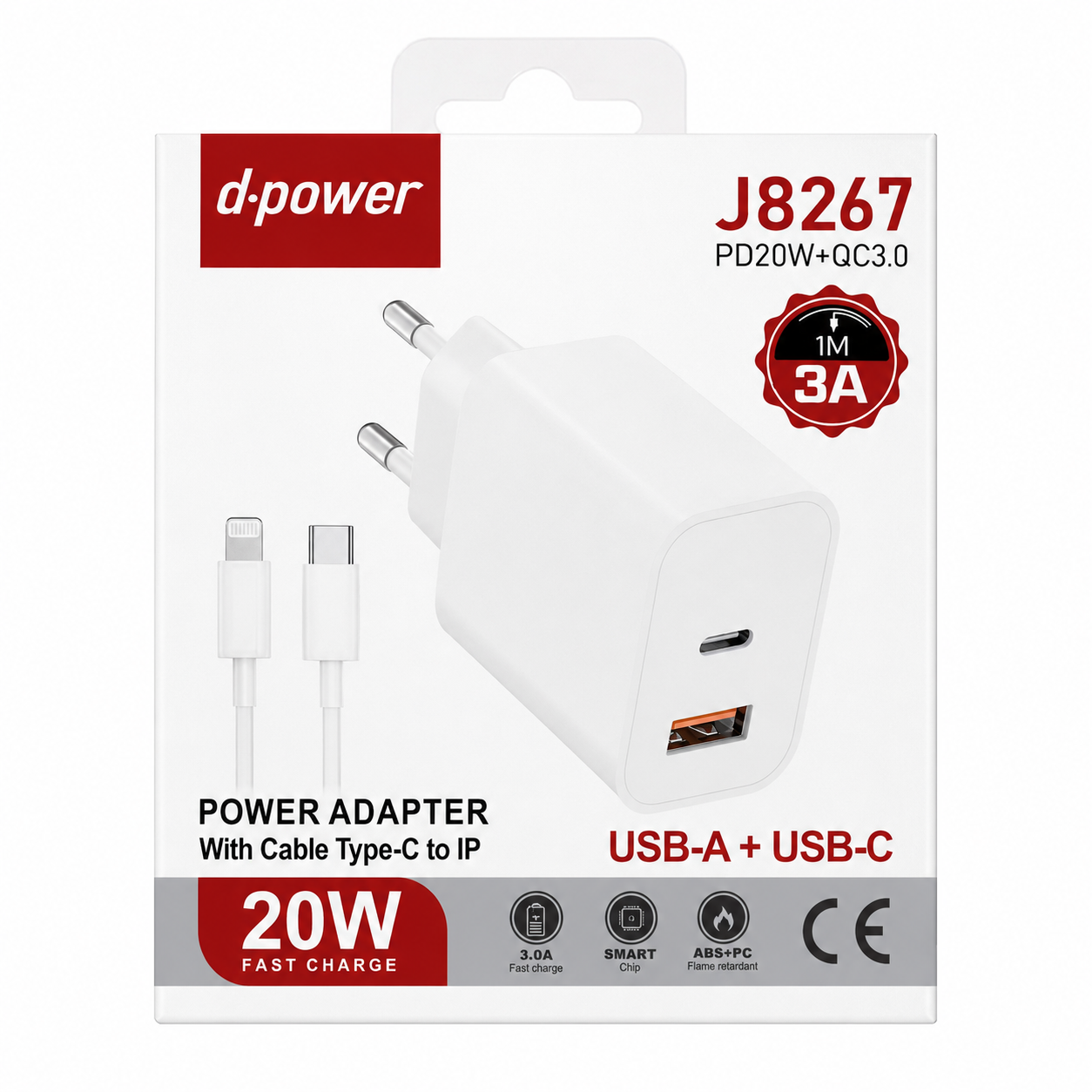 Adaptateur USB-A + USB-C 20W + câble USB-C vers Lightning
