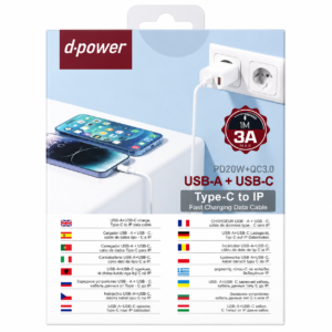 Chargeur Secteur 20W USB-A + USB-C avec câble Type USB-C