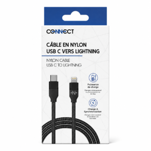 Câble de Charge Type USB-C vers Lightning en nylon 20W – 1 m