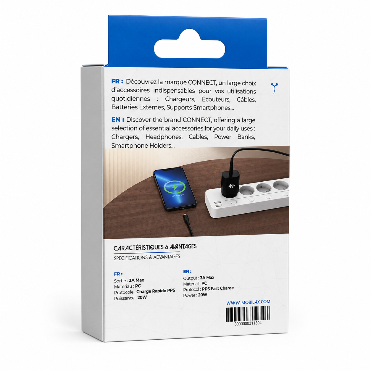 Chargeur Secteur USB-C 20W CONNECT – Charge Rapide PPS – Image 2